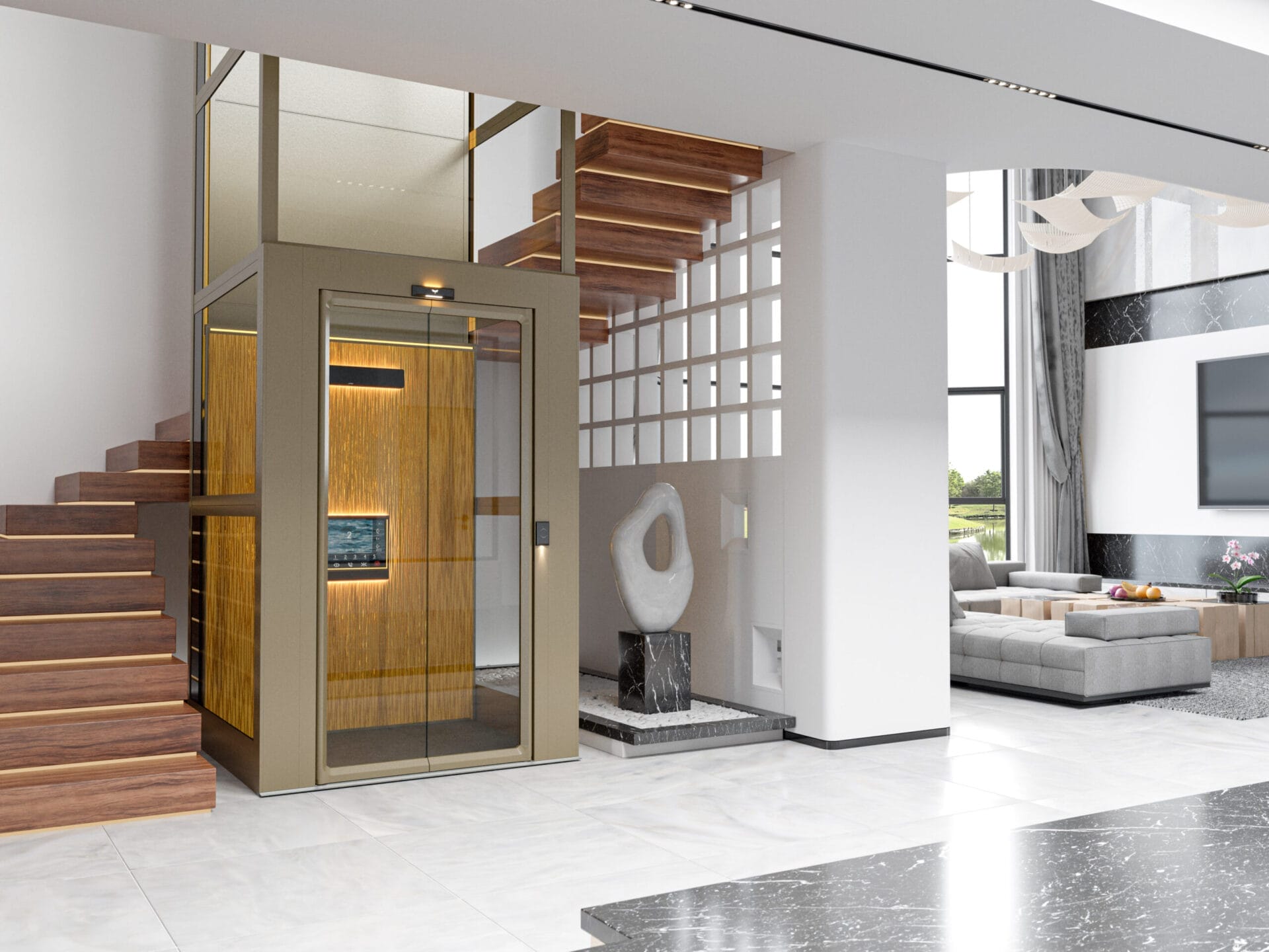 ANTERA Z85 ลิฟท์กระจก ลิฟท์ระบบสกรู ลิฟท์บ้าน ลิฟต์แพลตฟอร์มผนังสูง สุด หรู